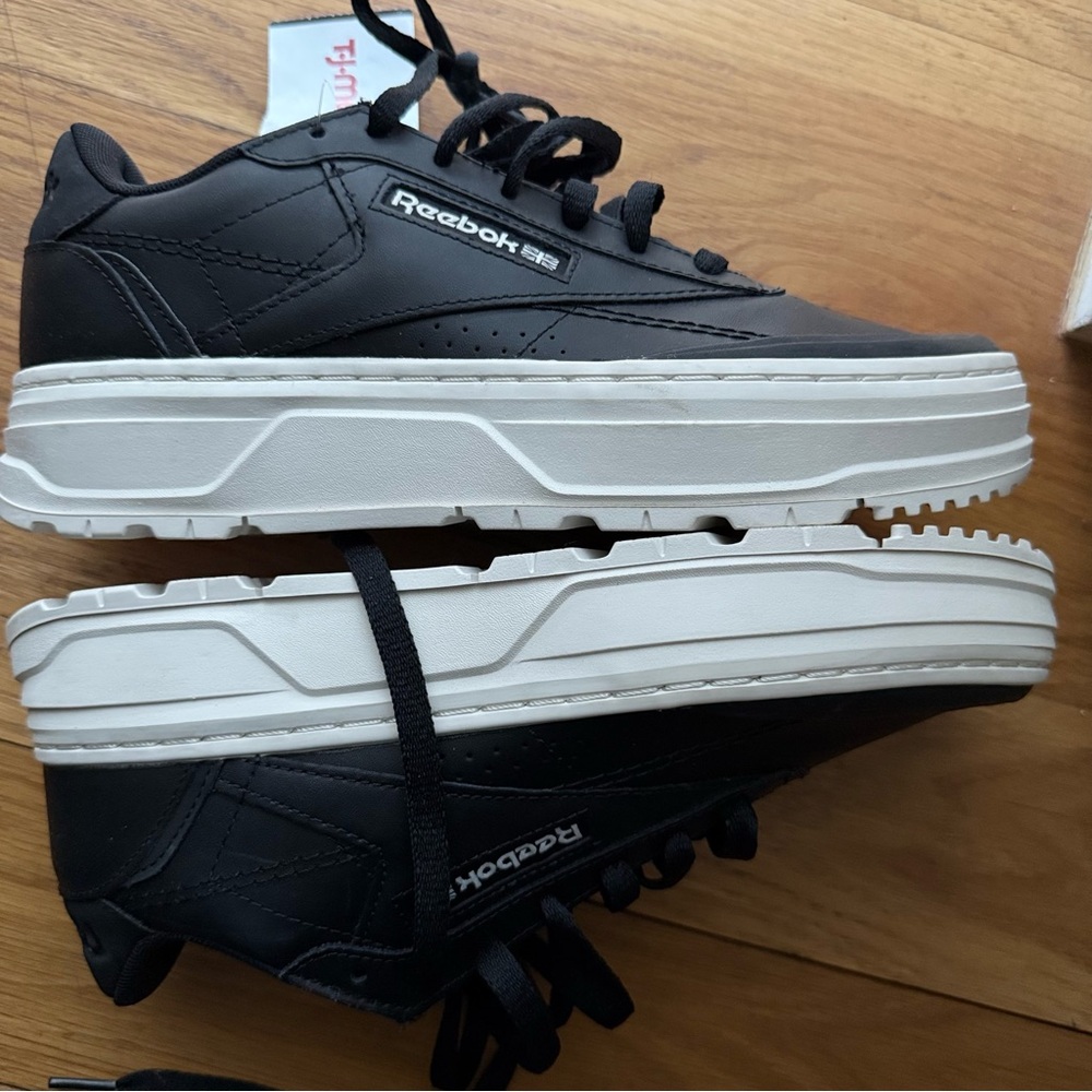 REEBOk Women’s Club C Double Geo Black Leather Platform Sneakers Shoes Sz 9 NEW - Picture 3 of 7